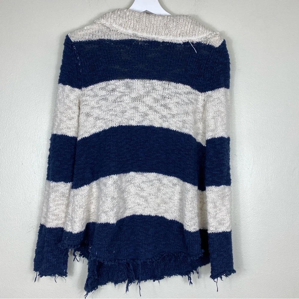 Free People Blue and Cream Stripe Coat of Arms Jacket Cardigan‎ Size S